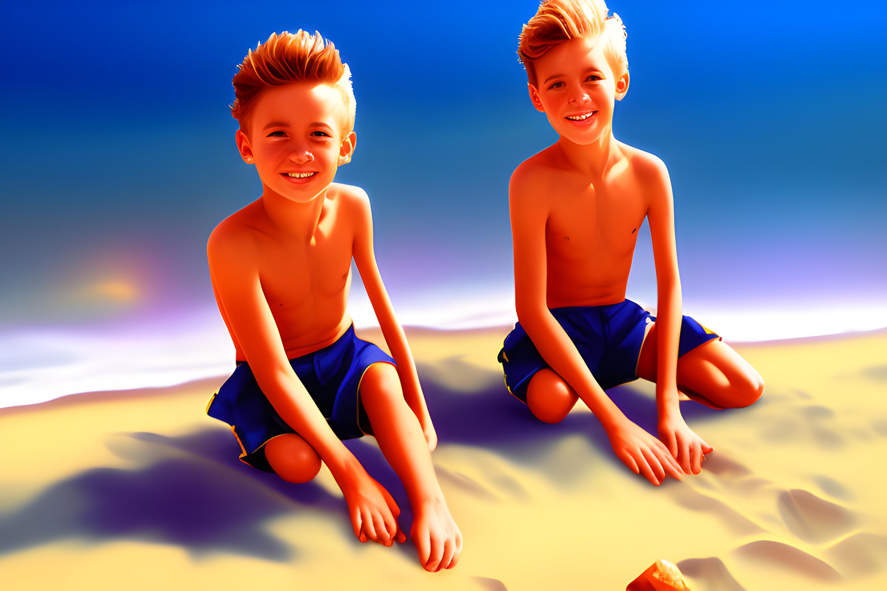 two young speedo boys on the beach